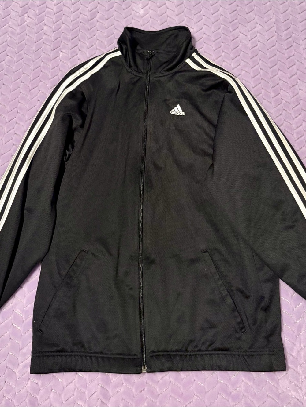 adidas Black Track Jacket with White Stripes and Embroidered Logo
